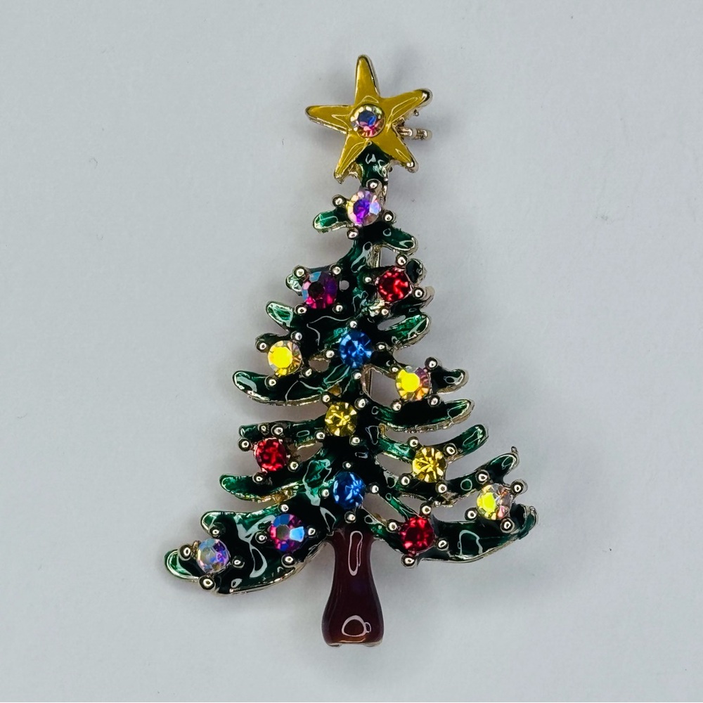 Christmas Tree Brooch in Green with Gold Star - Picture 2 of 5